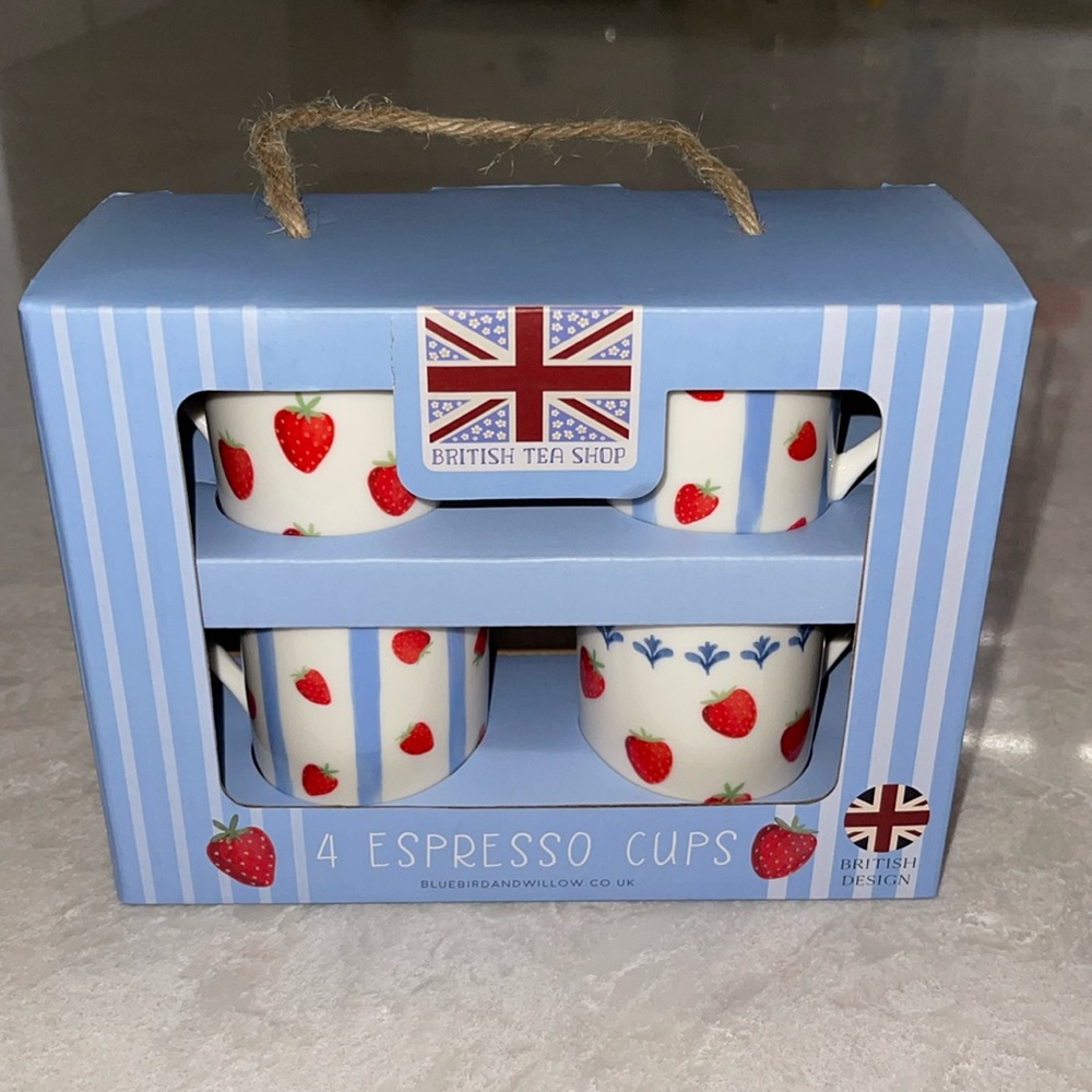 NWT British Tea Shop Bluebird and Willow Company Bone China espresso cups